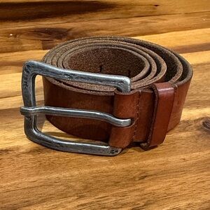 Timberland Brown Leather Belt with Silver Buckle 53” Large Size